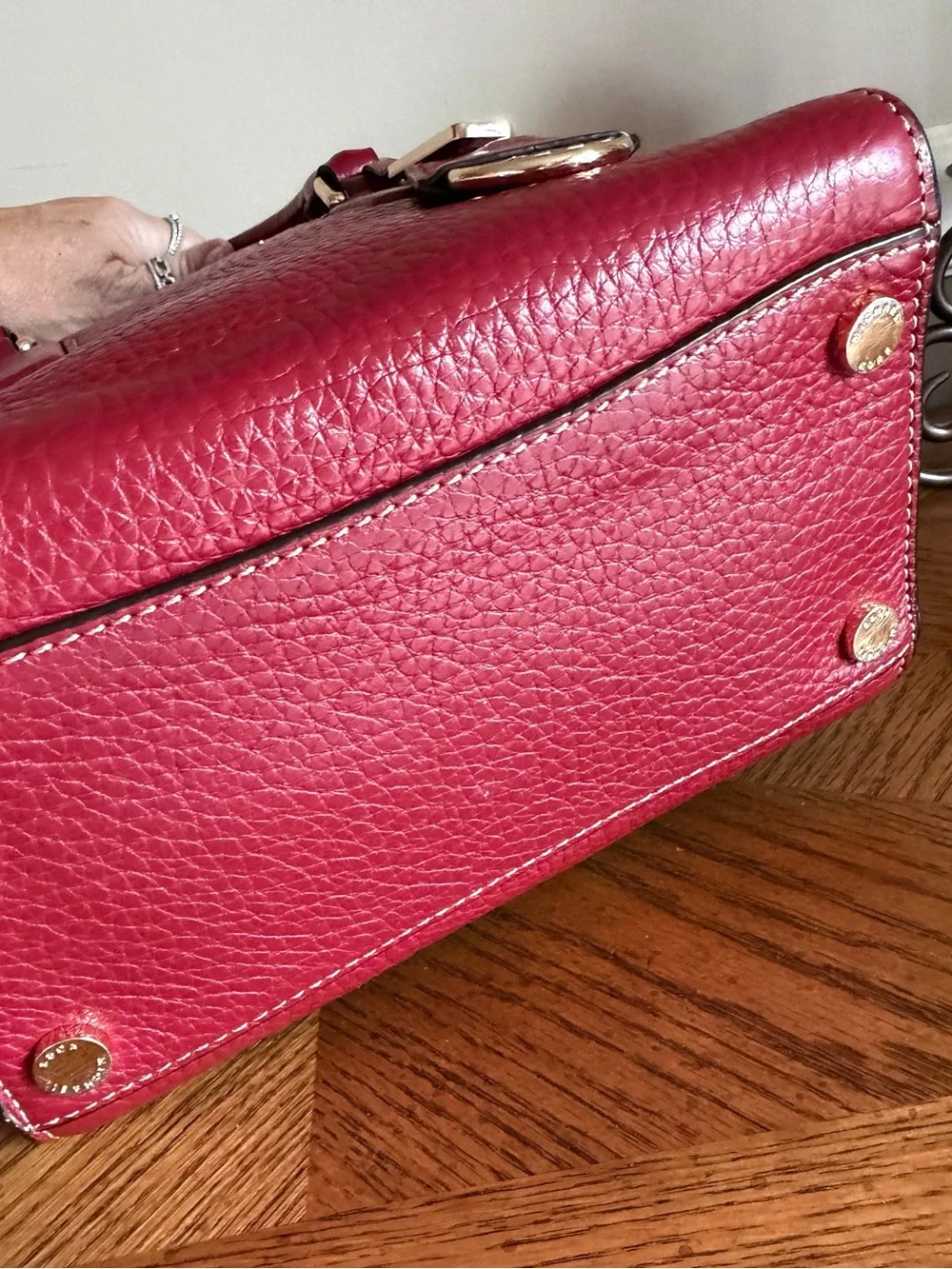 Michael Kors Selby cherry red pebble Leather Satchel with Gold Hardware EUC